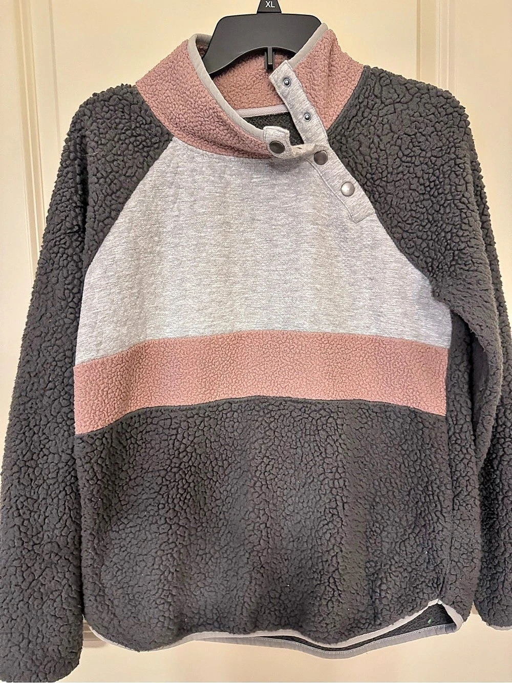 Maurices Color Block Teddy Jacket Gray & Pink Medium